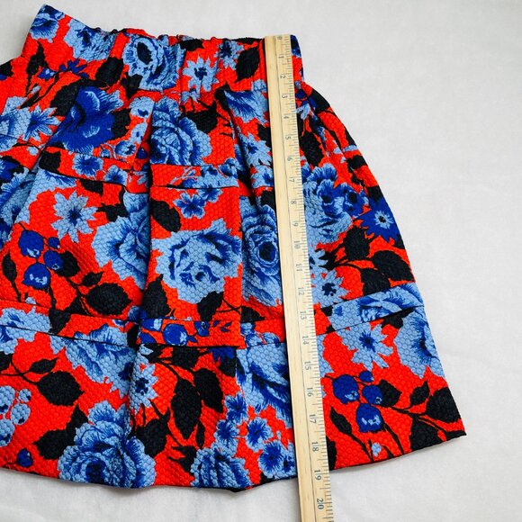 HD In Paris Anthropologie Red Blue Floral Tiered Festive Fit & Flare Skirt XS - Picture 5 of 10